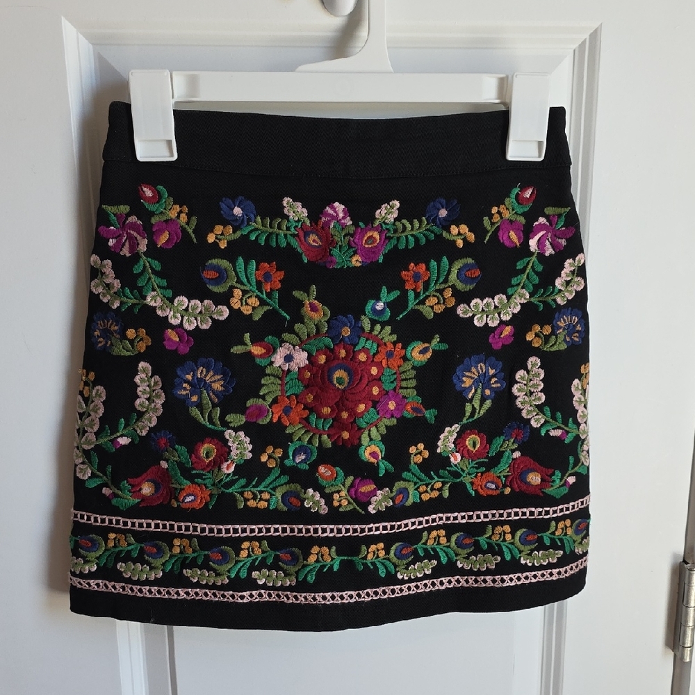 Grace Black Skirt with Colorful Floral Embroidery